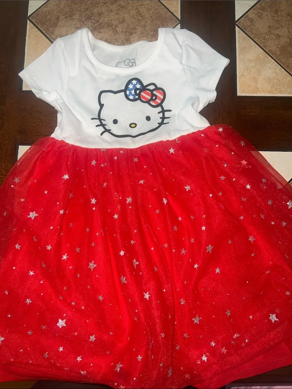 Hello Kitty White & Red Star Tulle Dress for Girls